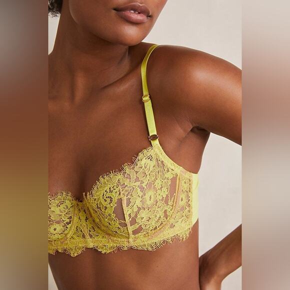 NEW SKARLETT BLUE X  FREE PEOPLE Yellow Nude Tan Sheer Lace Underwire Bra 32C - Picture 2 of 10